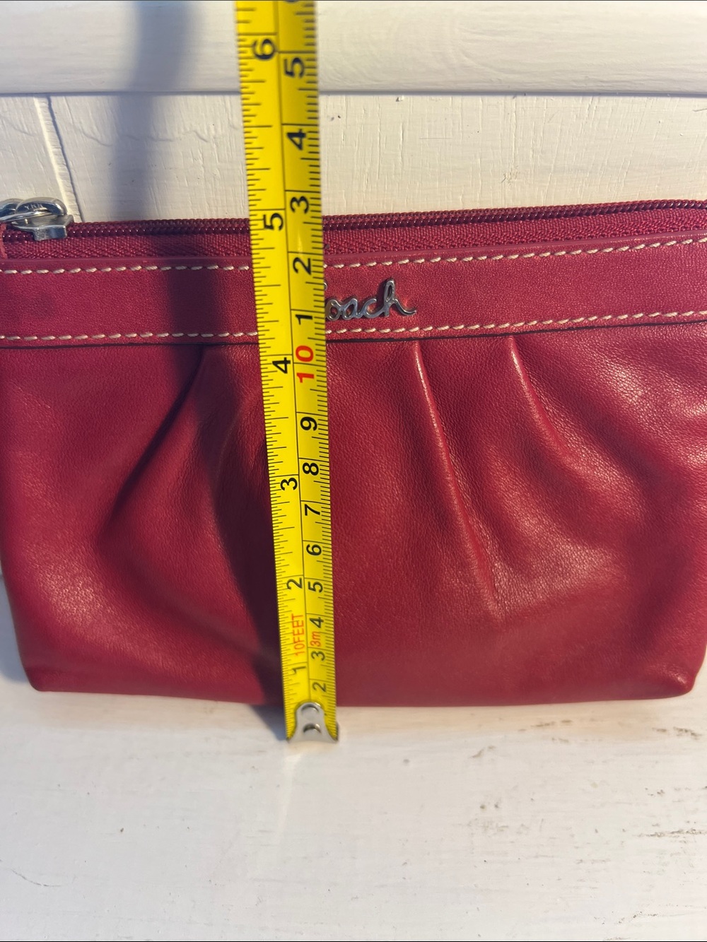 Coach Red Leather Wristlet Clutch with Silver Hardware - Picture 9 of 10